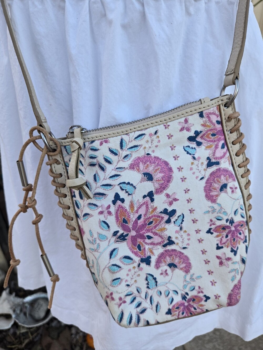 Lucky Brand Floral Crossbody Bag Leather And Canvas